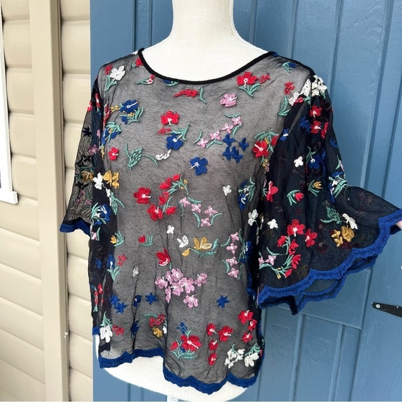 Anthropolgie Maeve meadows embroidered semi sheer Women Size Small - Picture 2 of 8